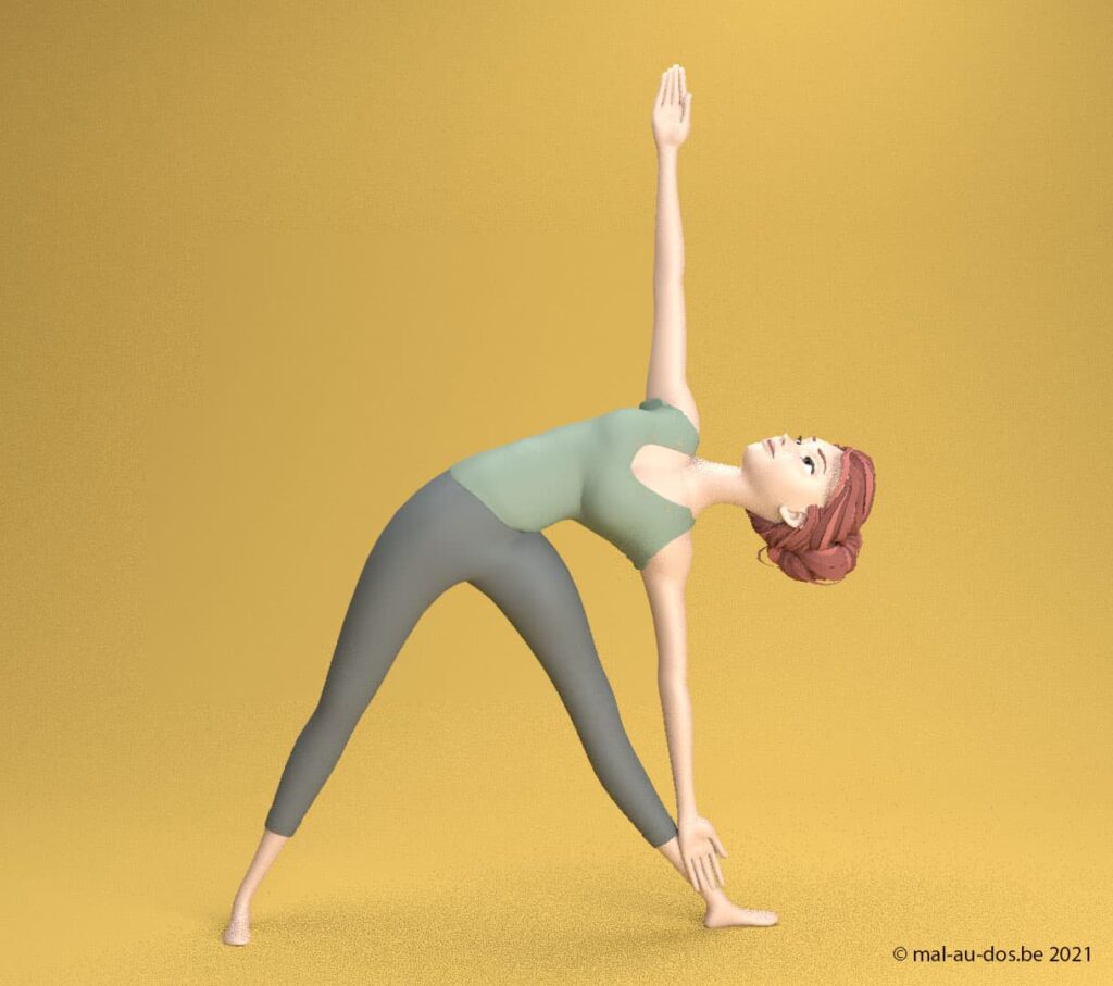 yoga triangle pose: Pull in the ab muscles, while keeping on breathing